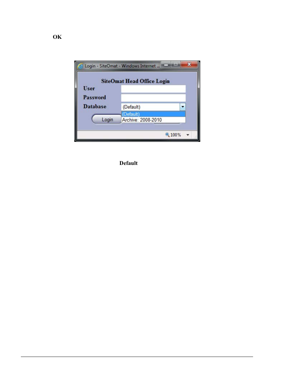 Figure 6-42. login dialog box – database selection | Gasboy Fleet Head Office System User Manual | Page 132 / 370