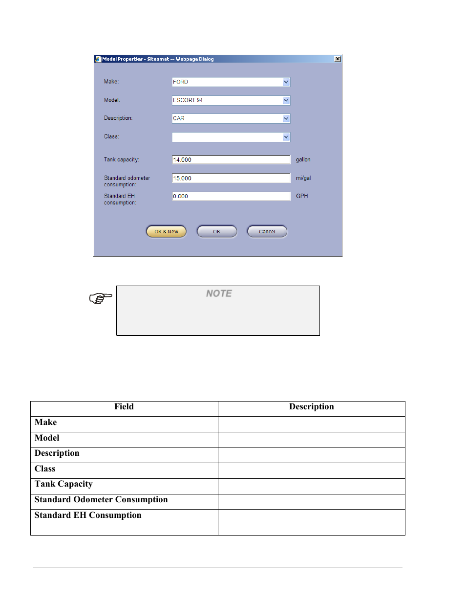 Figure 7-4. model properties dialog box, Table 7-2. model properties fields | Gasboy Fleet Head Office System User Manual | Page 142 / 370