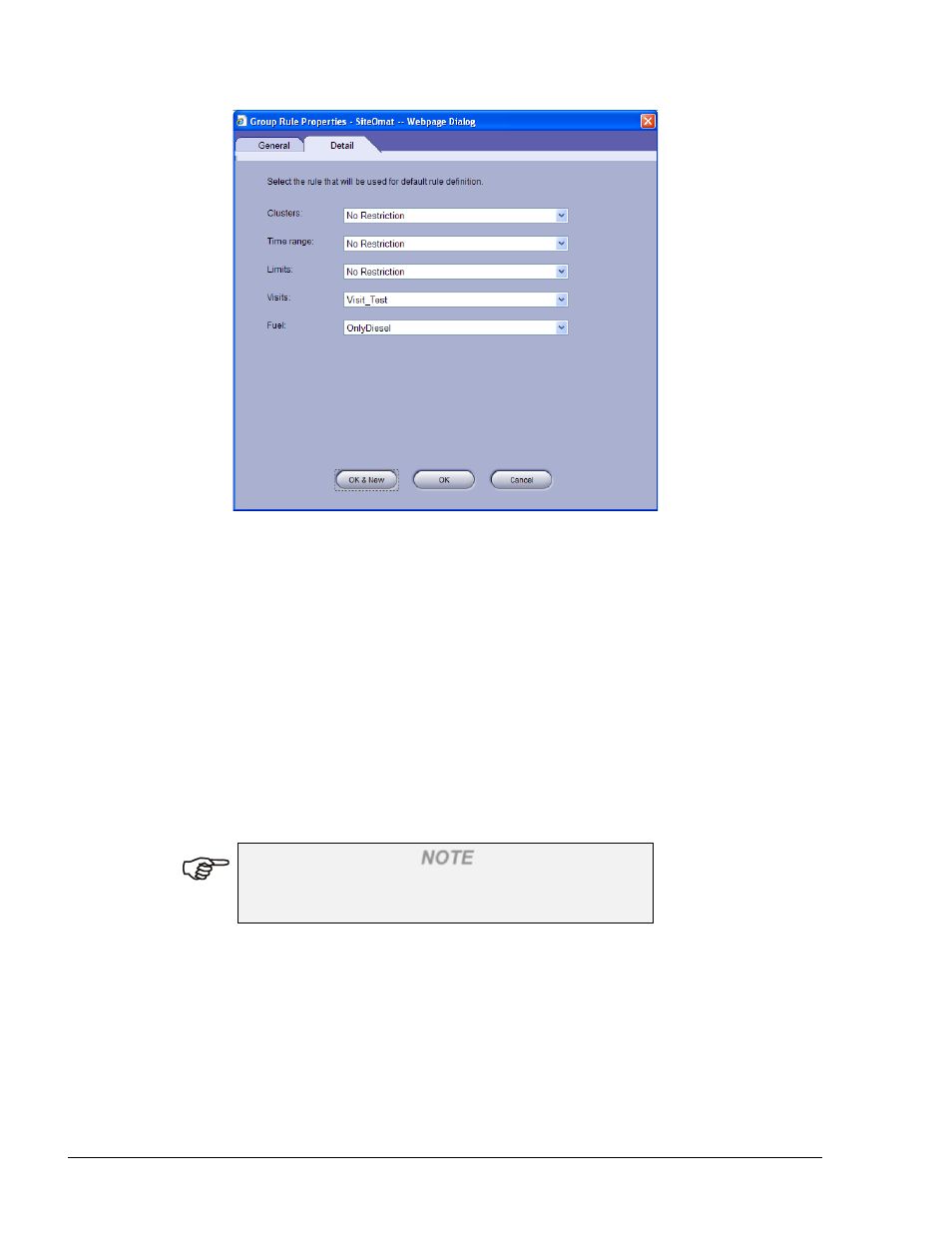 Group rules properties, Deleting a group rule, Figure 7-16. group rule properties – detail tab | Gasboy Fleet Head Office System User Manual | Page 156 / 370