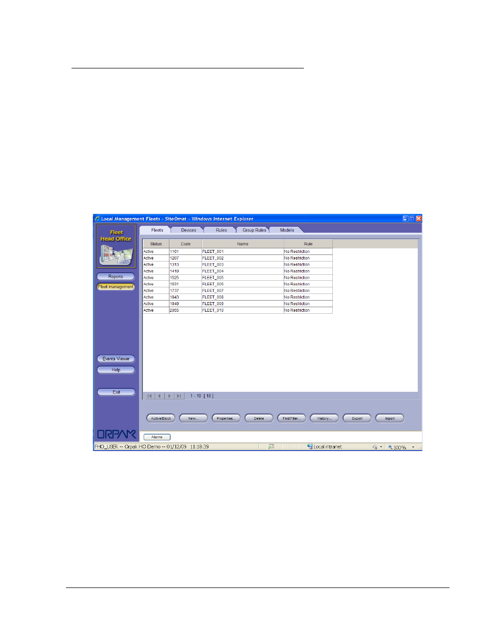 Managing fleets, General, Creating a new fleet | Figure 7-17. local management fleets screen | Gasboy Fleet Head Office System User Manual | Page 157 / 370