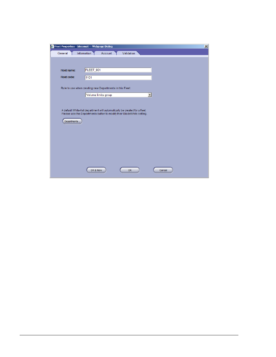 New fleet – general tab | Gasboy Fleet Head Office System User Manual | Page 158 / 370
