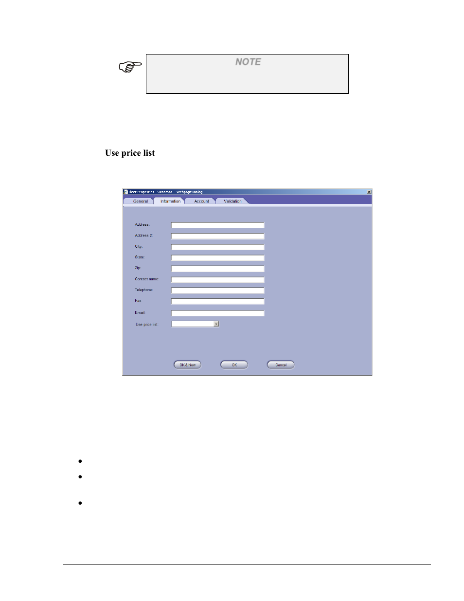 New fleet – information tab, New fleet – account tab, Figure 7-19. fleet properties – information tab | Gasboy Fleet Head Office System User Manual | Page 159 / 370