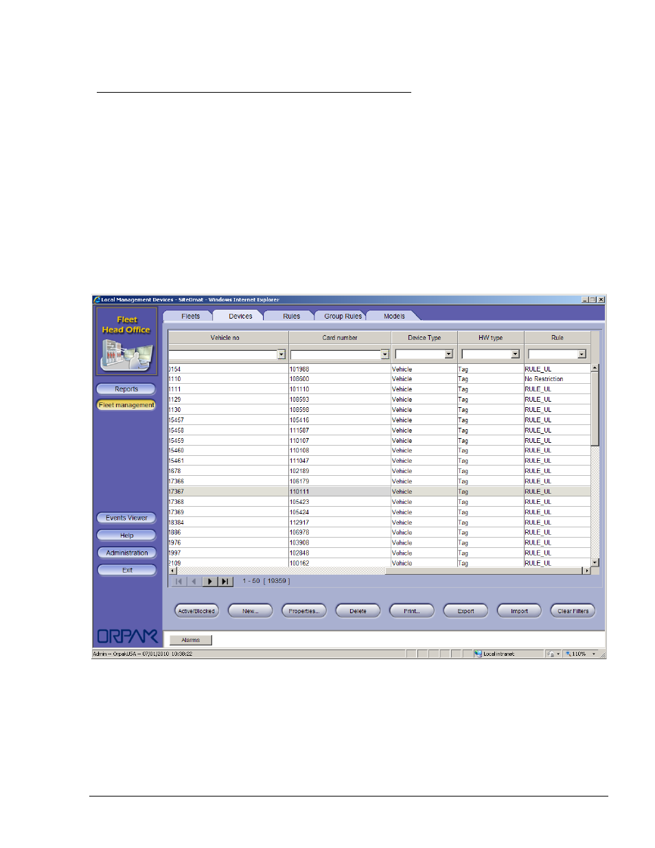 Managing devices (vehicles), Figure 7-31. devices screen, Nd 7.10 | Gasboy Fleet Head Office System User Manual | Page 171 / 370