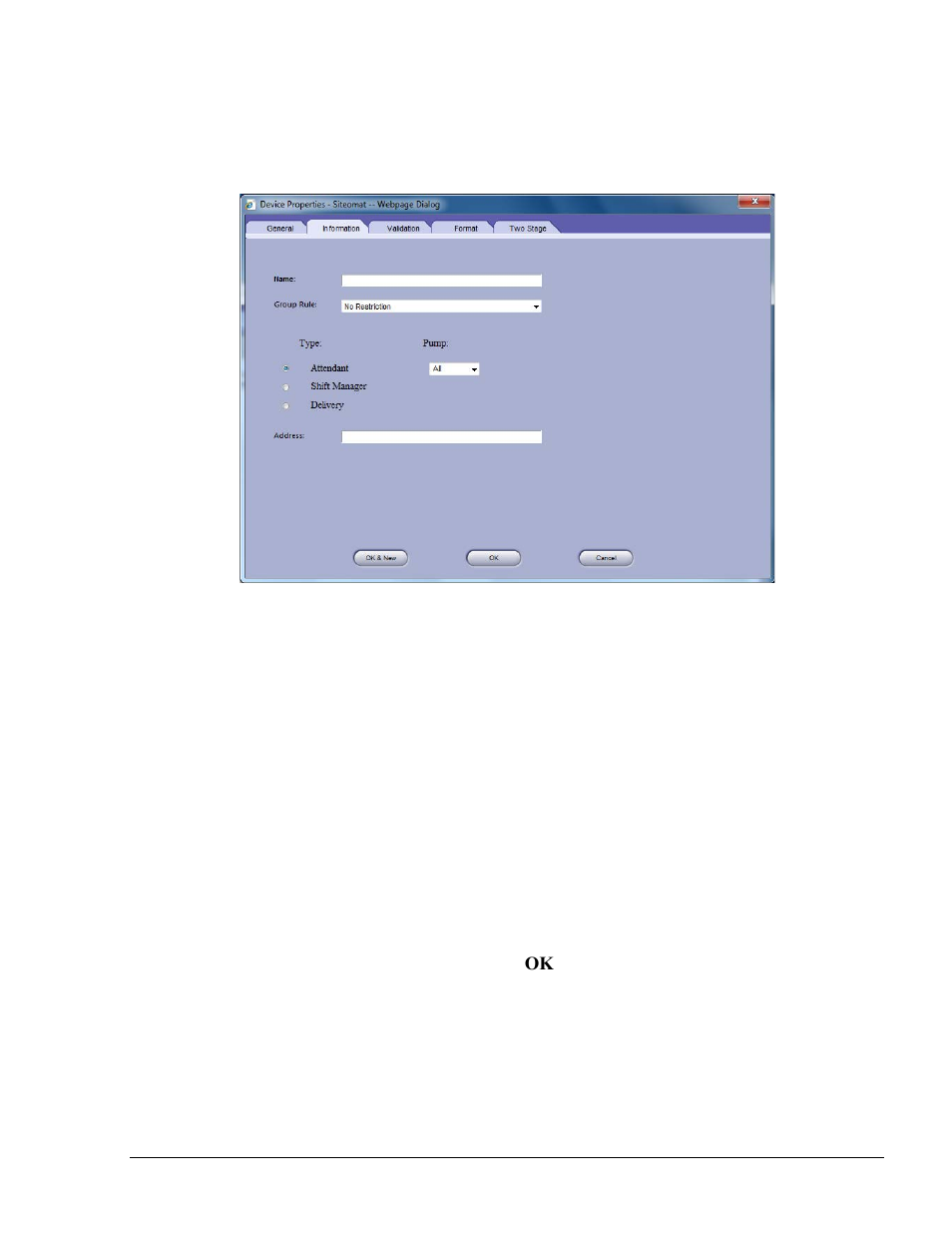 New employee device – information tab, New device – validation tab | Gasboy Fleet Head Office System User Manual | Page 175 / 370