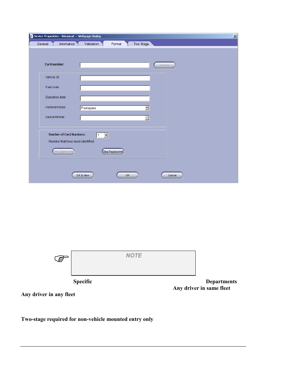 New device – two stage tab, Figure 7-37. device properties screen – format tab | Gasboy Fleet Head Office System User Manual | Page 180 / 370