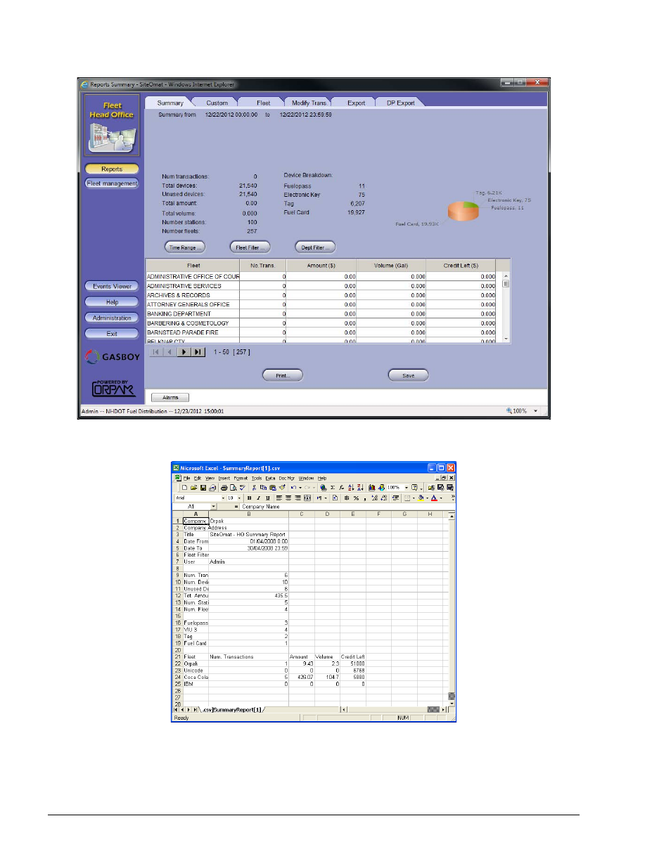Figure 8-7. ho summary report in csv file format | Gasboy Fleet Head Office System User Manual | Page 190 / 370