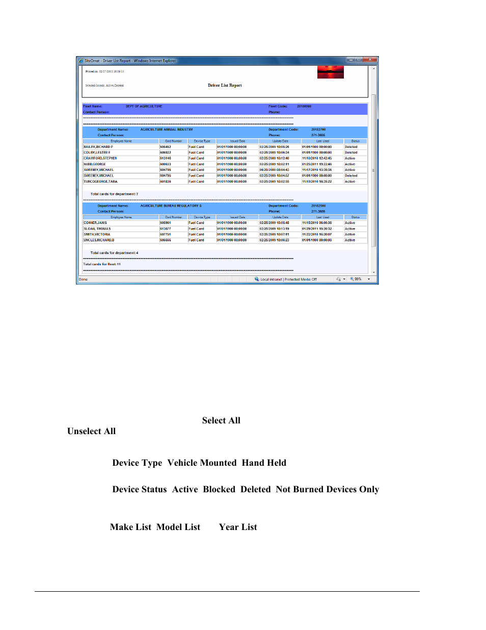 Vehicle list report, Figure 8-13. driver list report – example | Gasboy Fleet Head Office System User Manual | Page 200 / 370