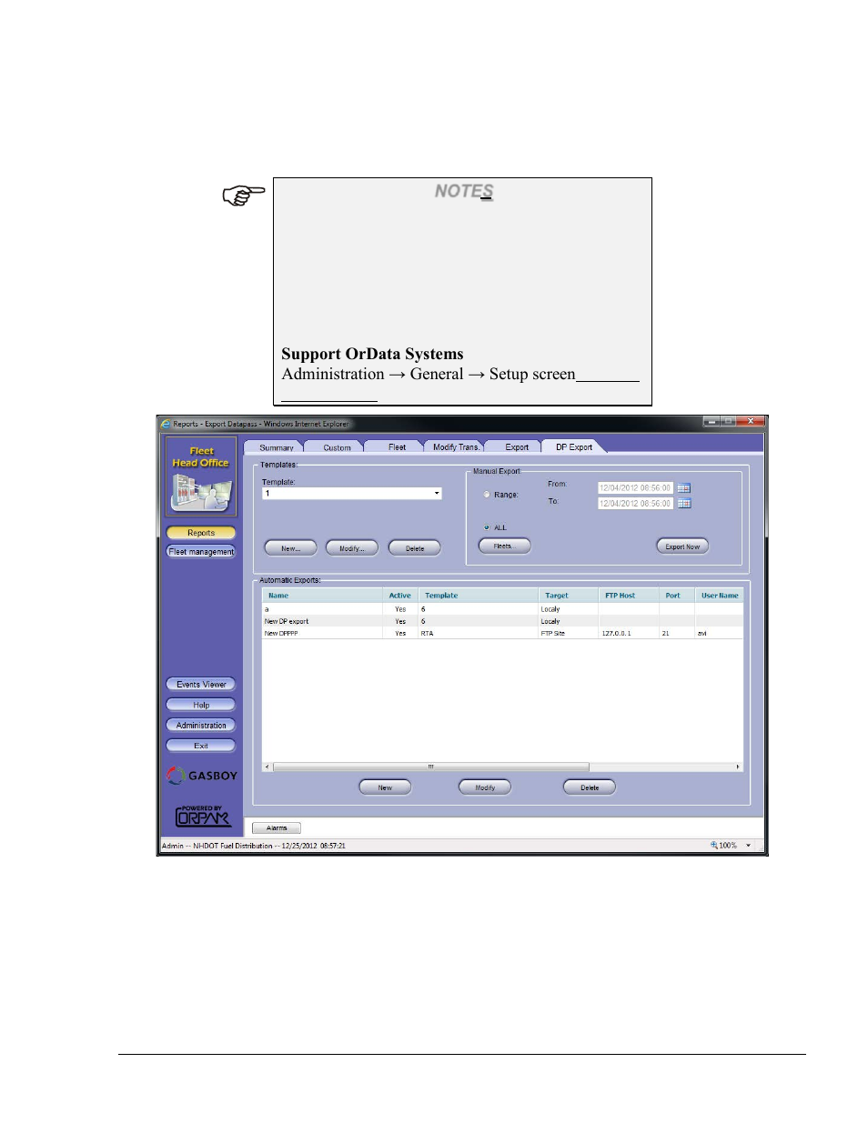 Dp export, Figure 8-39. reports – dp export screen | Gasboy Fleet Head Office System User Manual | Page 227 / 370