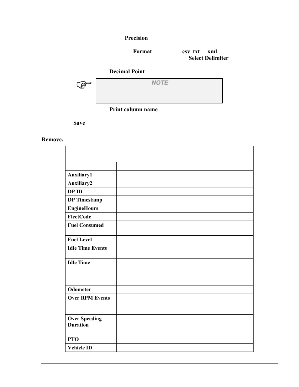 Table 8-11. dp export fields | Gasboy Fleet Head Office System User Manual | Page 229 / 370