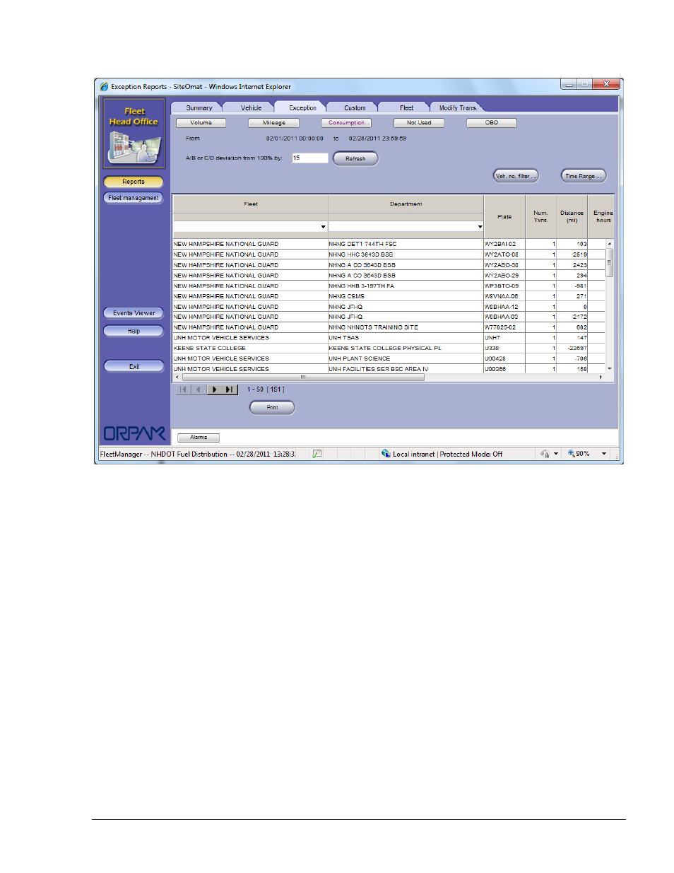 Not used exception report, Figure 8-50. exception report screen – consumption | Gasboy Fleet Head Office System User Manual | Page 247 / 370