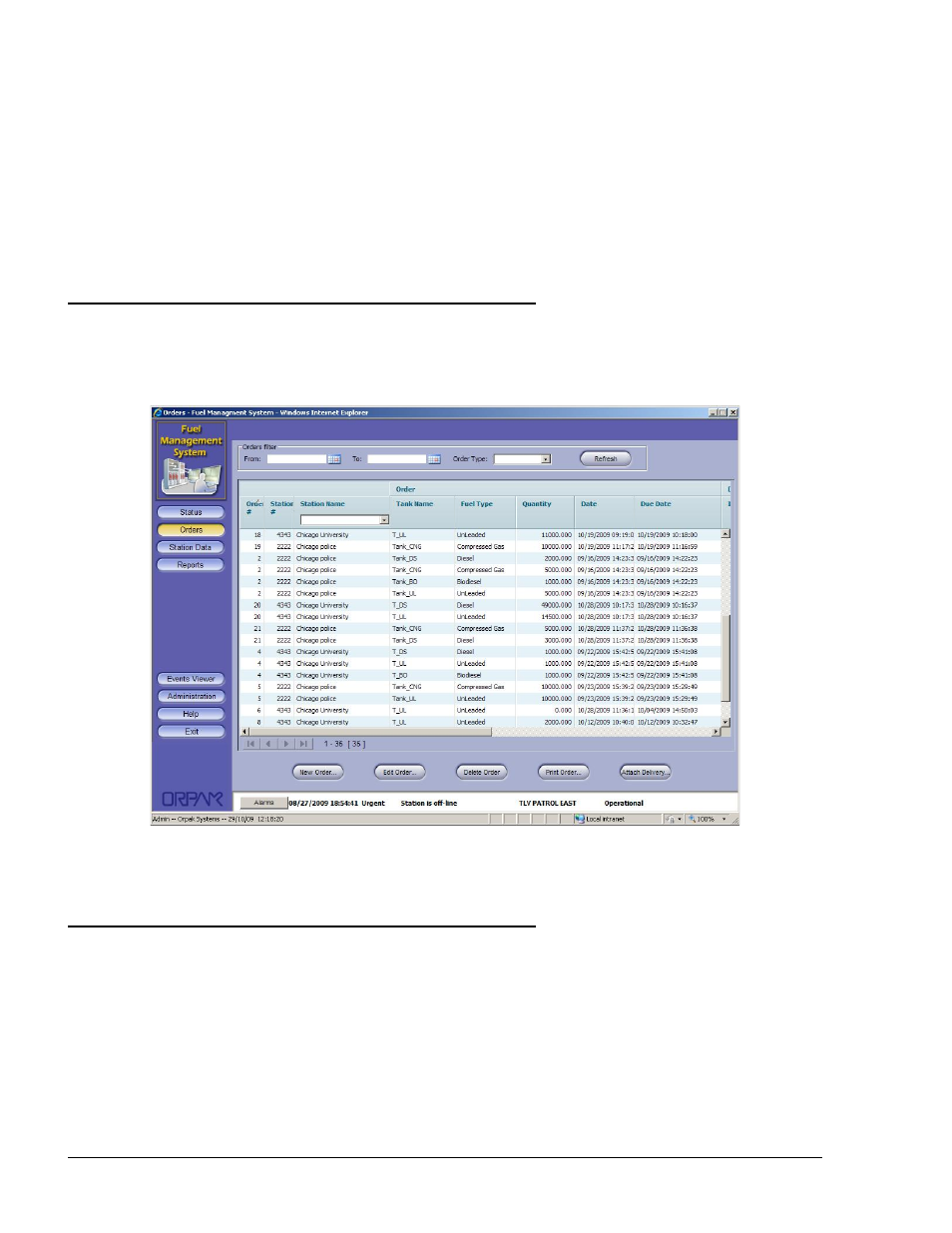 10 fms orders and deliveries, General, Orders screen | Figure 10-1. fuel management orders screen | Gasboy Fleet Head Office System User Manual | Page 258 / 370
