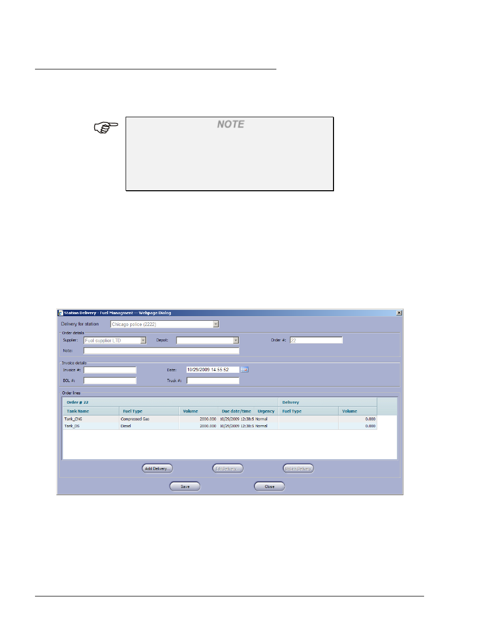 Delivery, Figure 10-3. station delivery screen, On 10.4 | Gasboy Fleet Head Office System User Manual | Page 262 / 370