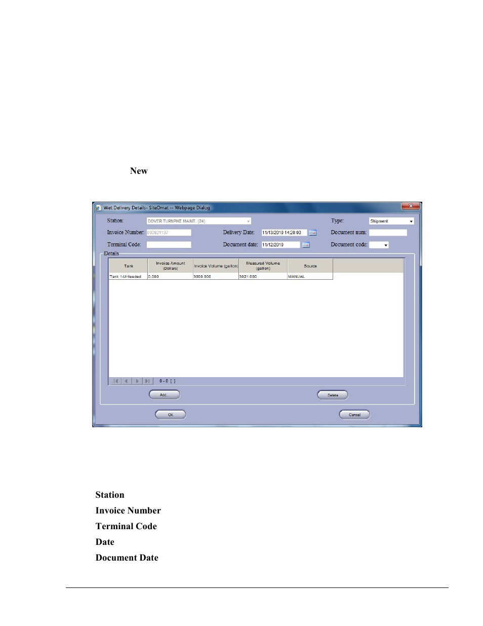 Adding a new delivery, Figure 10-8. wet delivery details dialog box | Gasboy Fleet Head Office System User Manual | Page 267 / 370