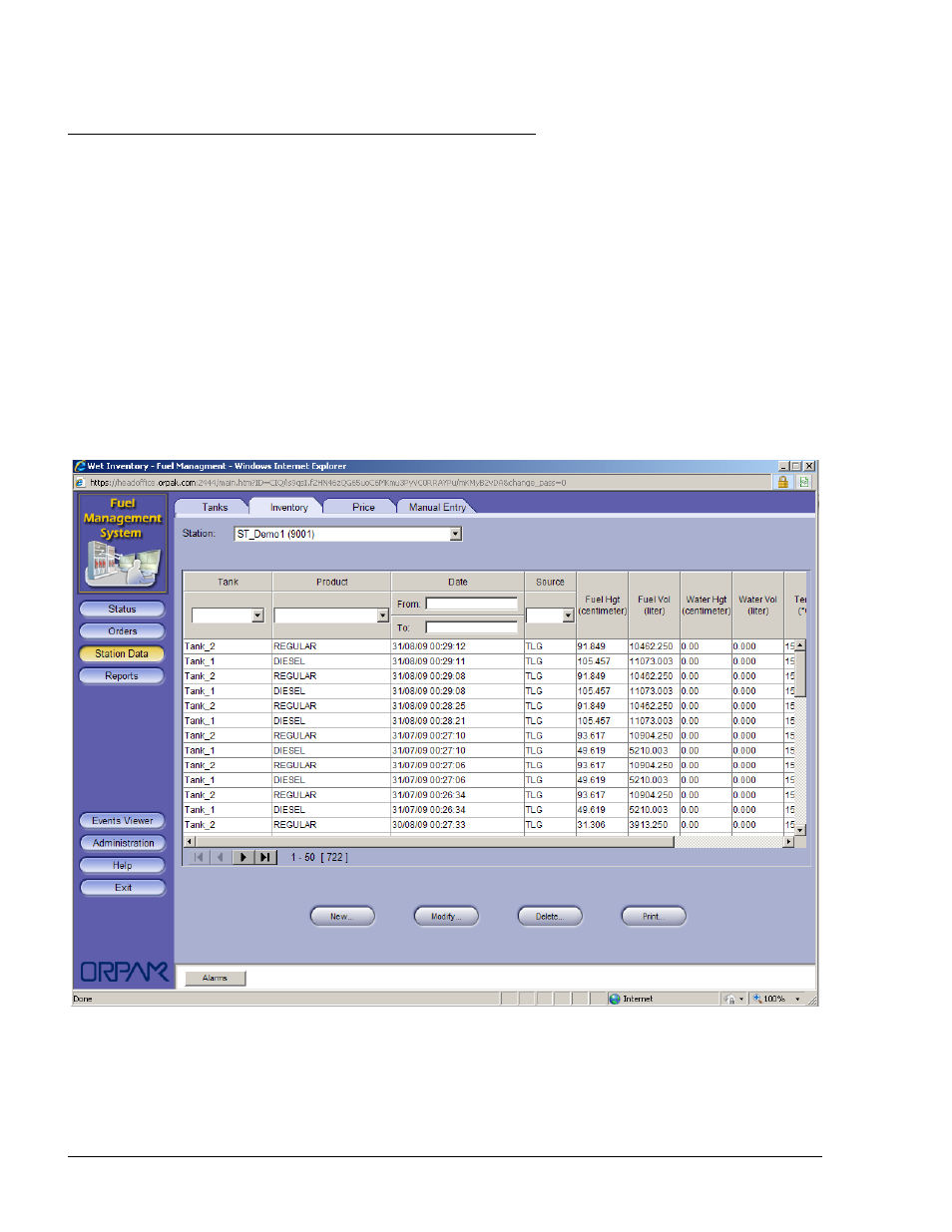 Station inventory, Figure 11-2. station data - inventory screen | Gasboy Fleet Head Office System User Manual | Page 274 / 370