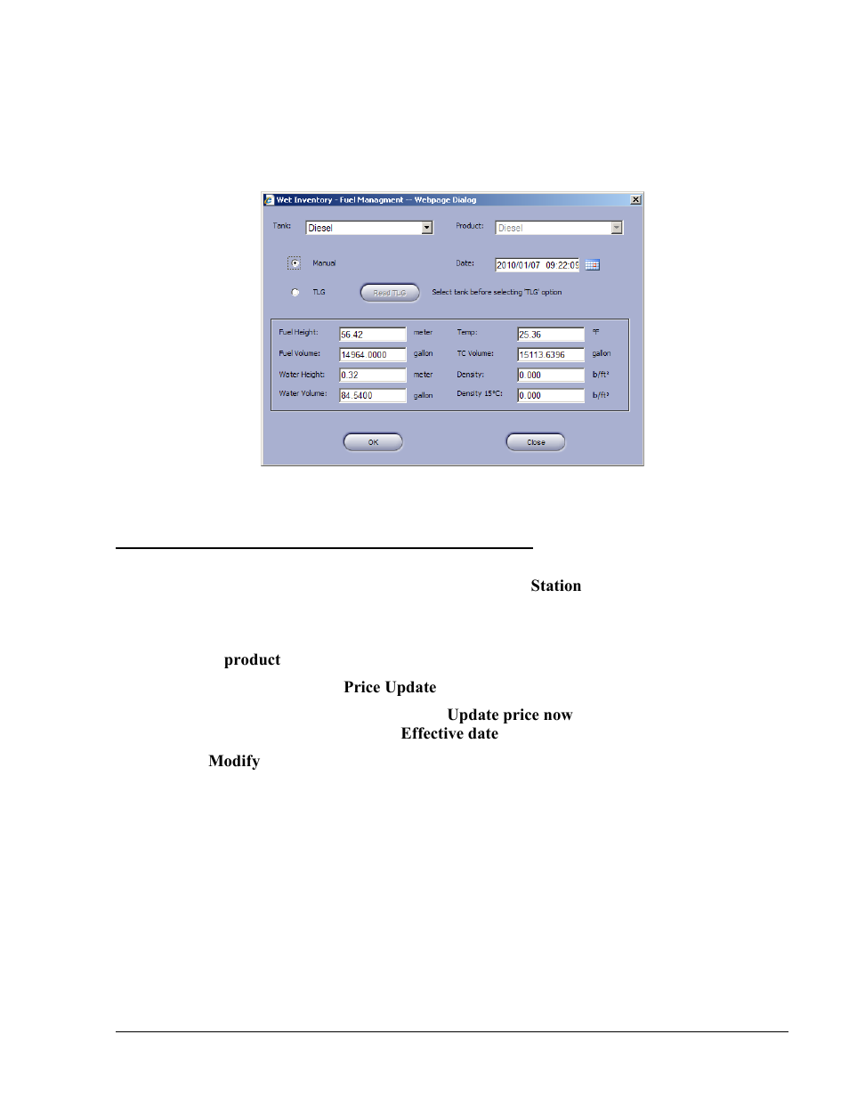 Price update, Figure 11-3. wet inventory screen | Gasboy Fleet Head Office System User Manual | Page 275 / 370