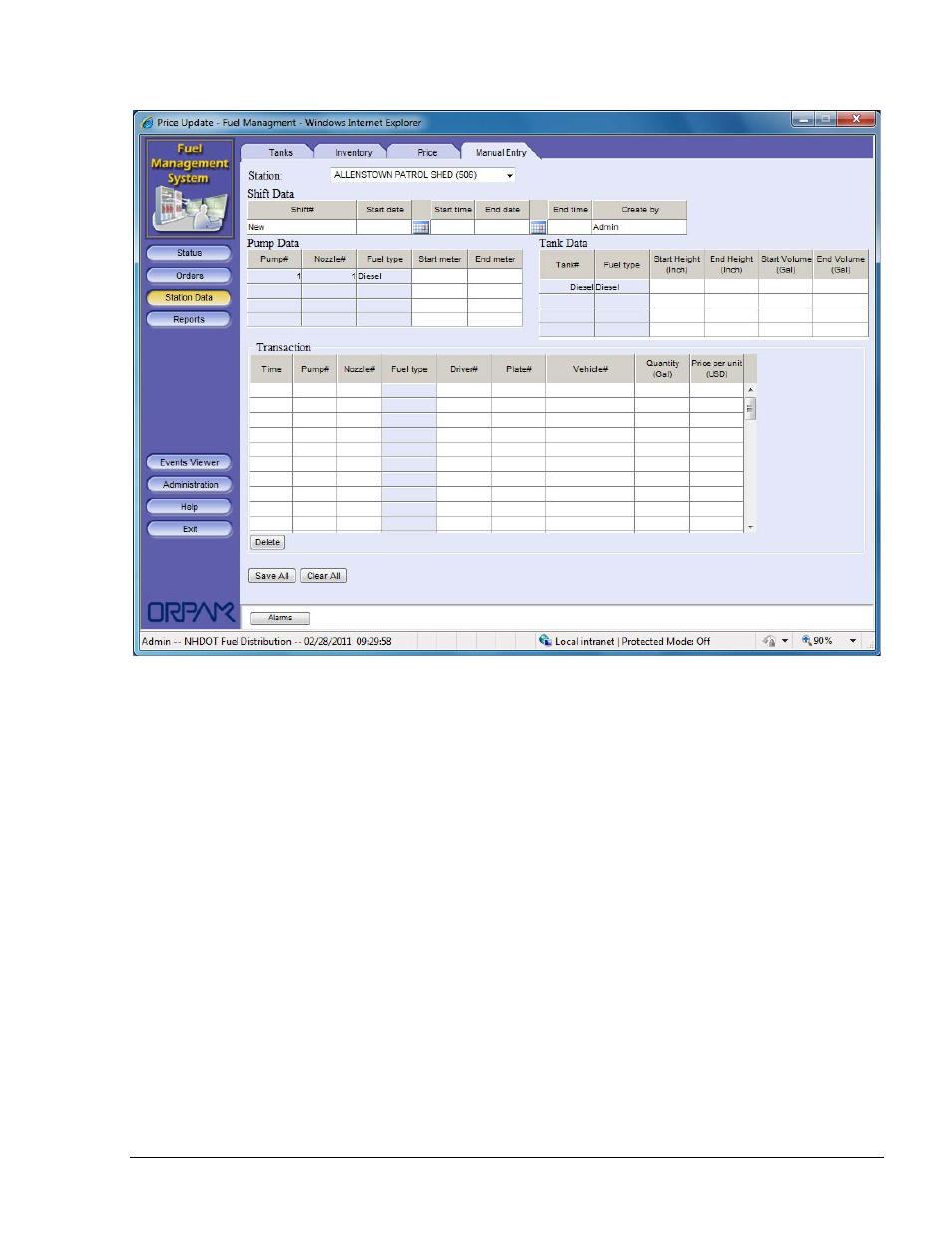 Figure 11-7. station data - manual entry tab | Gasboy Fleet Head Office System User Manual | Page 279 / 370