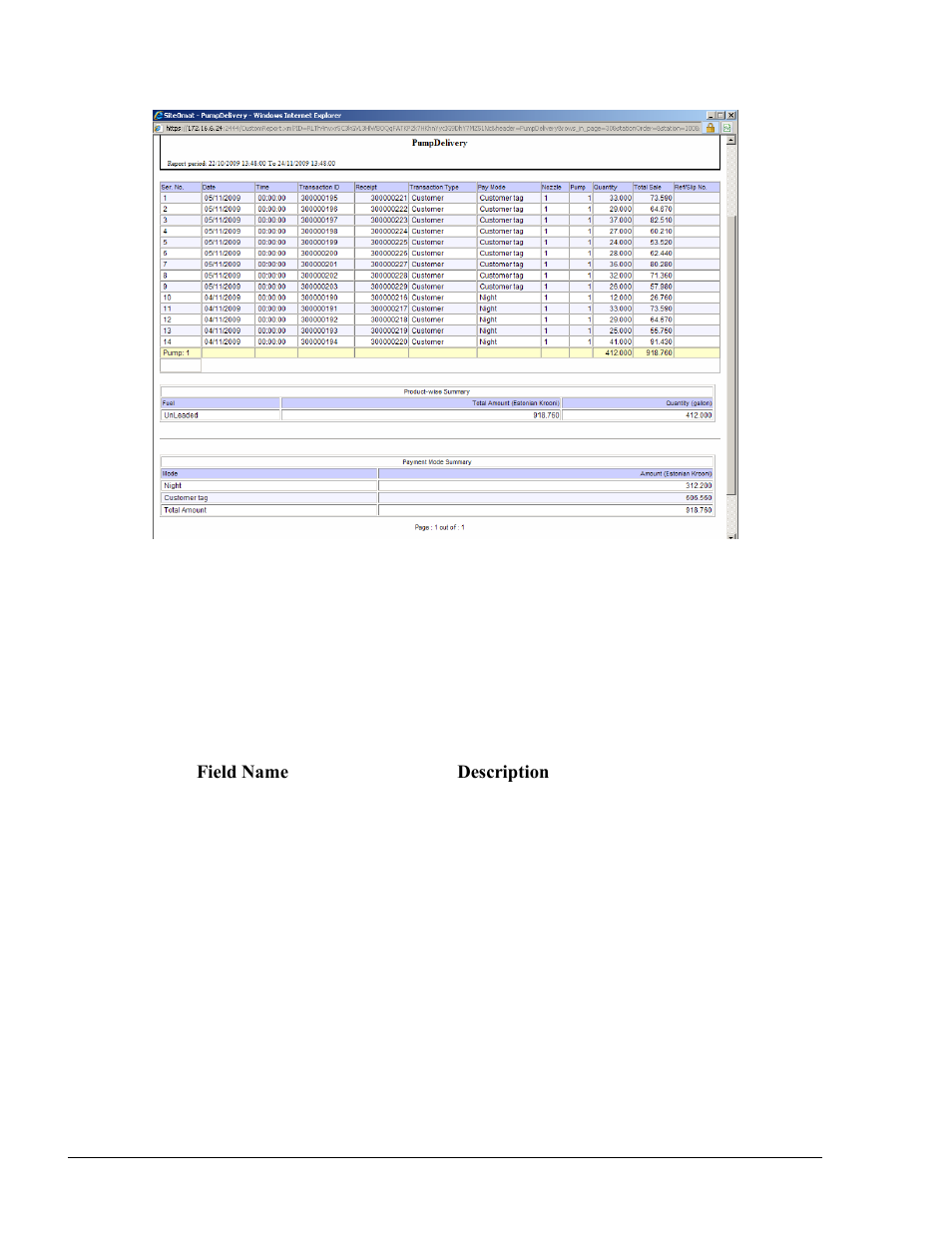Sales by product report, Figure 12-4. example of sales by pump report, Table 12-4. sales by product report criteria | Gasboy Fleet Head Office System User Manual | Page 286 / 370