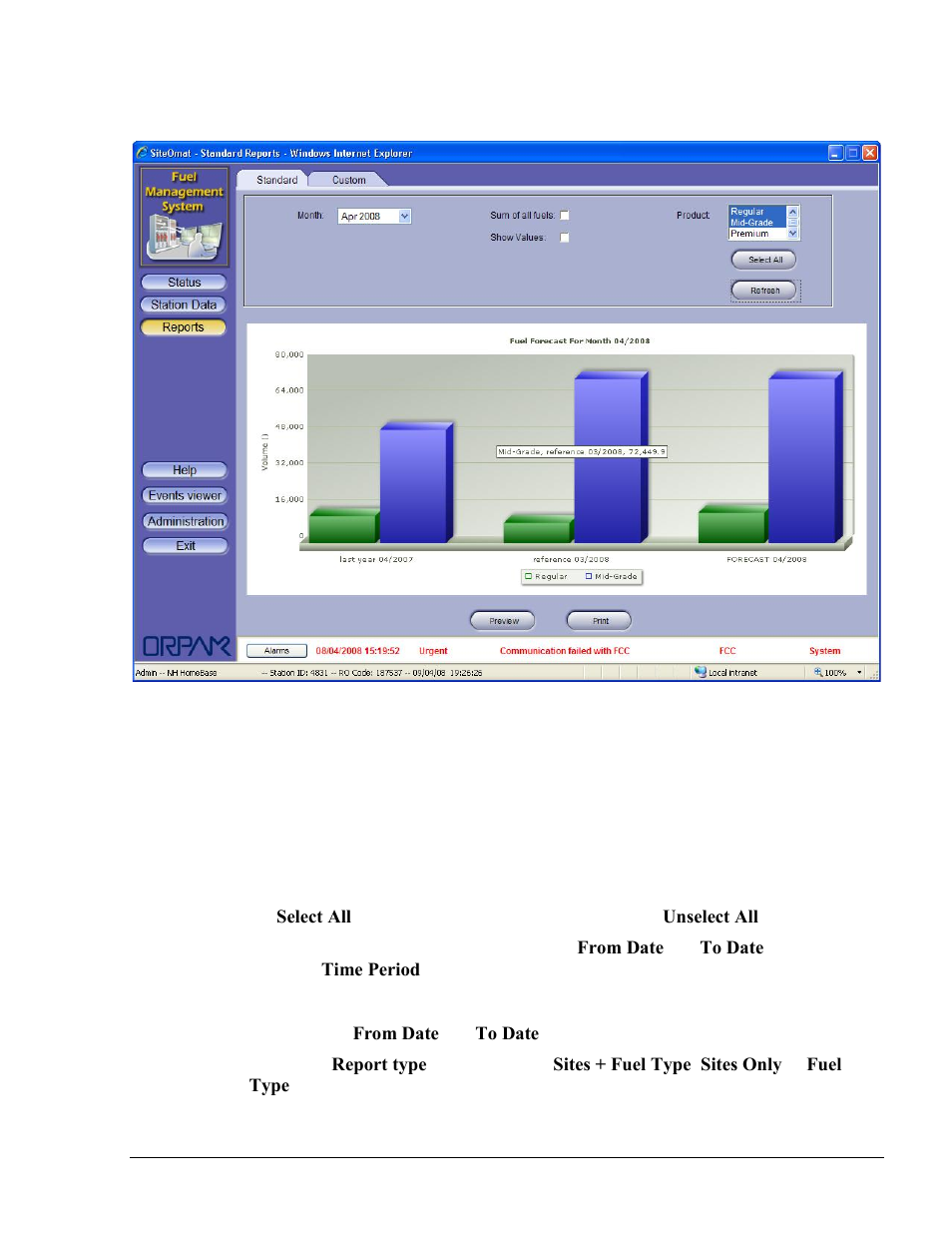 Sales summary by sites and fuel type report, Figure 12-7. reports, forecast report | Gasboy Fleet Head Office System User Manual | Page 289 / 370