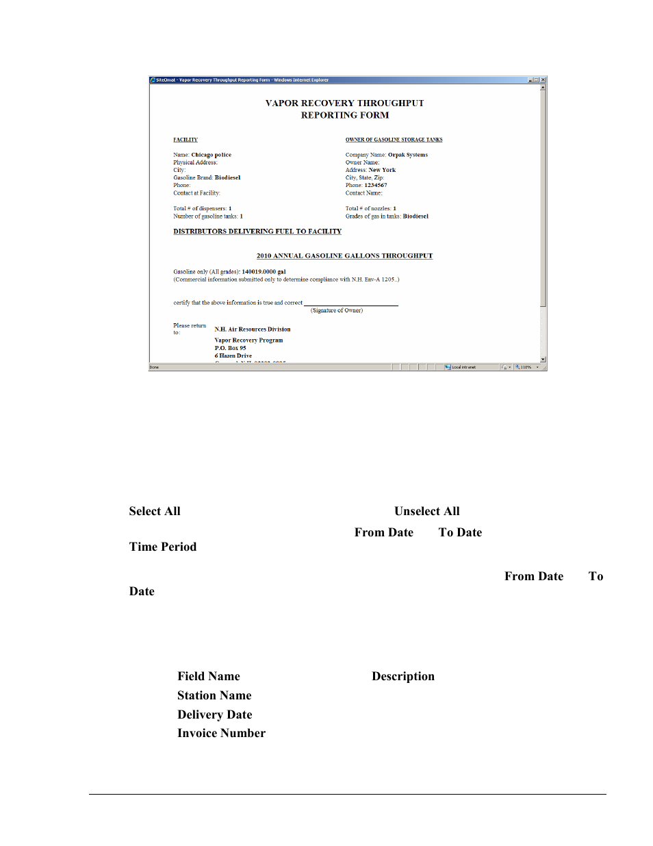 Delivery report, Table 12-7. delivery report fields | Gasboy Fleet Head Office System User Manual | Page 297 / 370