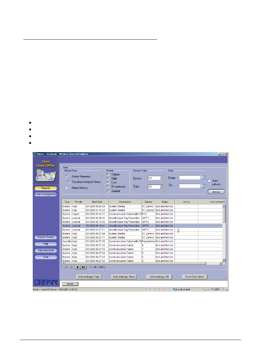 Alarms, Figure 13-2. alarm screen | Gasboy Fleet Head Office System User Manual | Page 314 / 370