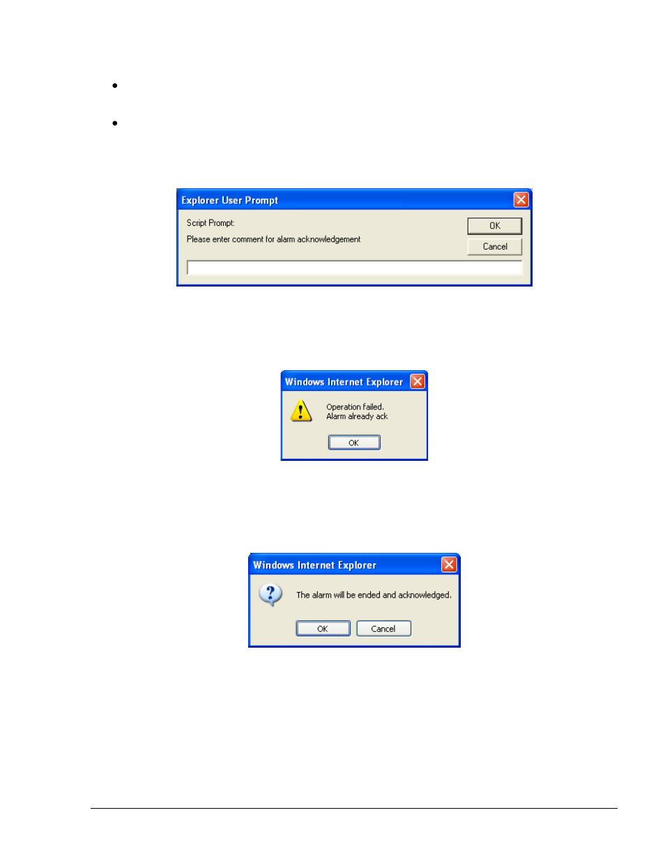 List of alarms, Figure 13-3. alarm comment entry screen, Figure 13-4. alarm already acknowledge message | Gasboy Fleet Head Office System User Manual | Page 315 / 370