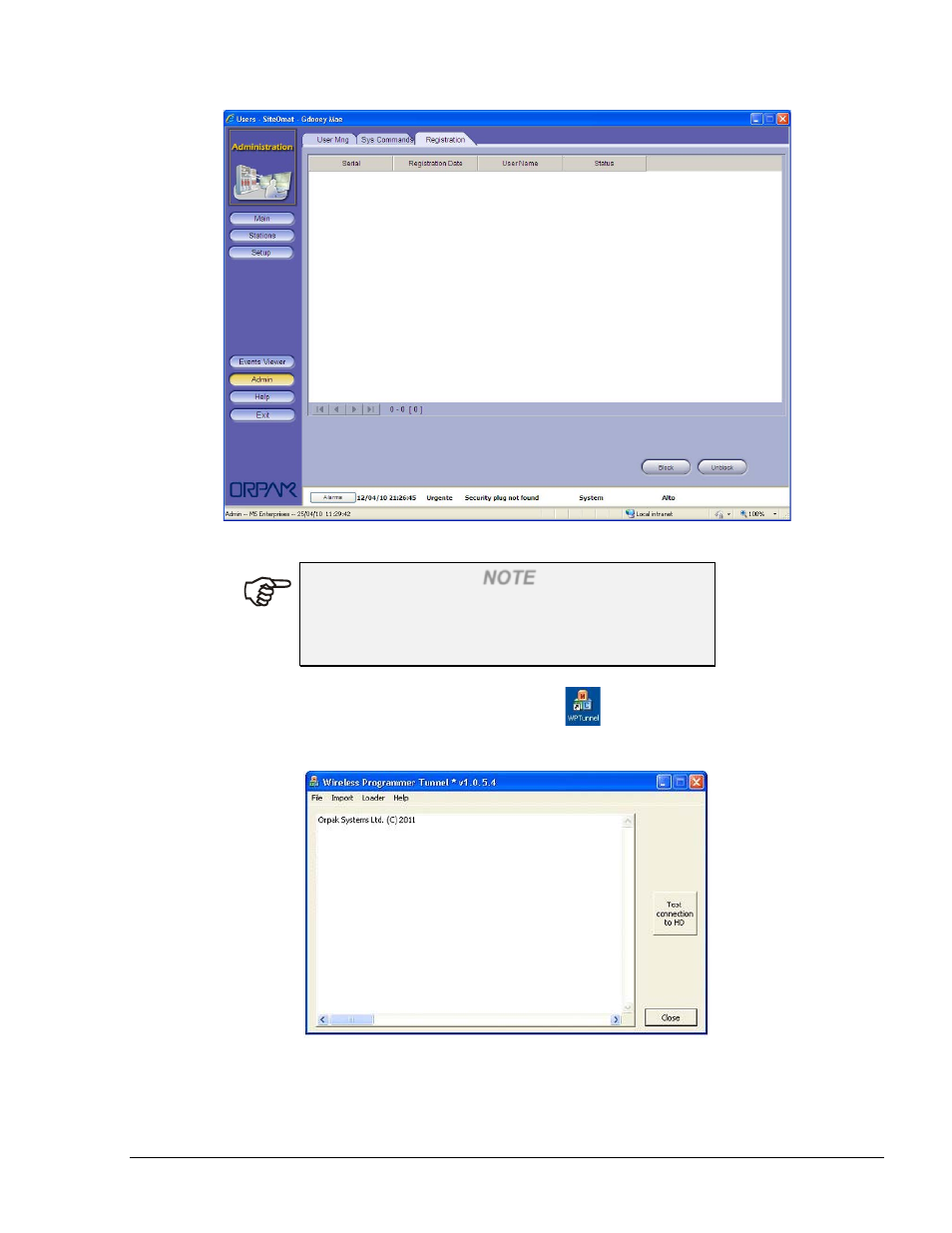 Figure 14-6. admin screen – registration tab, Figure 14-7. wp tunnel main screen | Gasboy Fleet Head Office System User Manual | Page 361 / 370