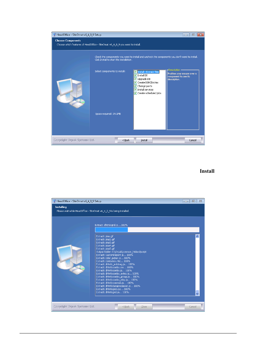 Figure 3-23. choose components screen, Figure 3-24. installing screen – custom install | Gasboy Fleet Head Office System User Manual | Page 54 / 370