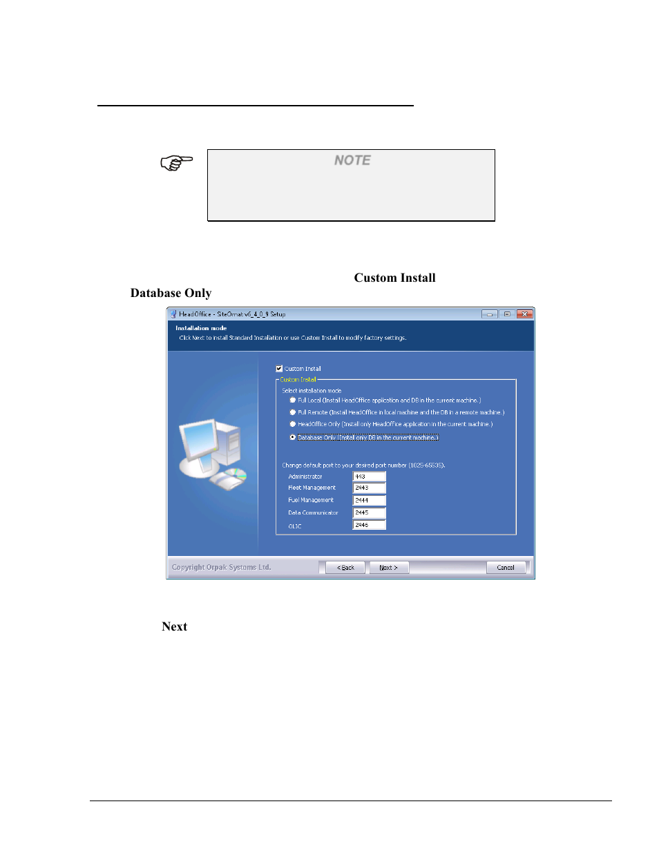 Custom install – database only, Ph 3.6) | Gasboy Fleet Head Office System User Manual | Page 61 / 370