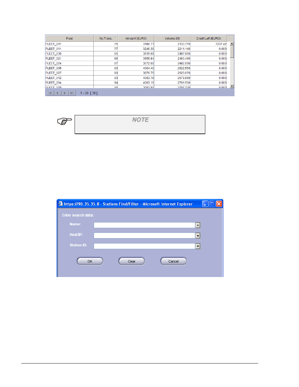 Filtering a grid, Figure 4-5. sorting grid rows, Figure 4-6. stations find/filter dialog box | Gasboy Fleet Head Office System User Manual | Page 74 / 370