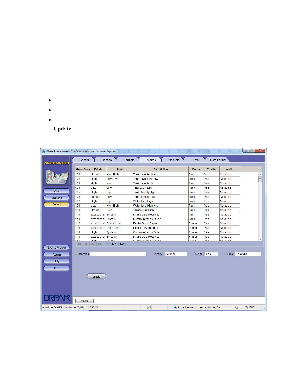 Alarms tab, Figure 6-8. setup screen – alarms tab | Gasboy Fleet Head Office System User Manual | Page 91 / 370