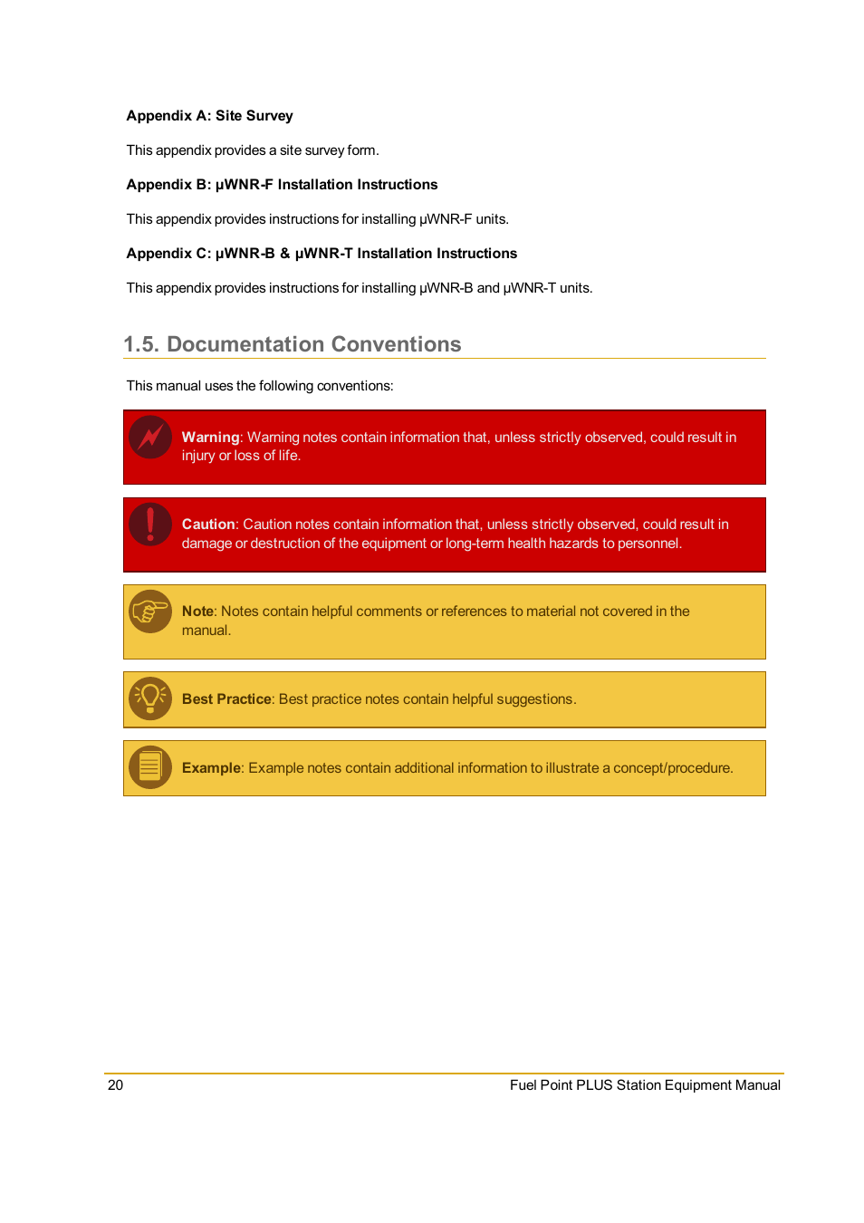 Documentation conventions | Gasboy Fuel Point PLUS Station User Manual | Page 20 / 136