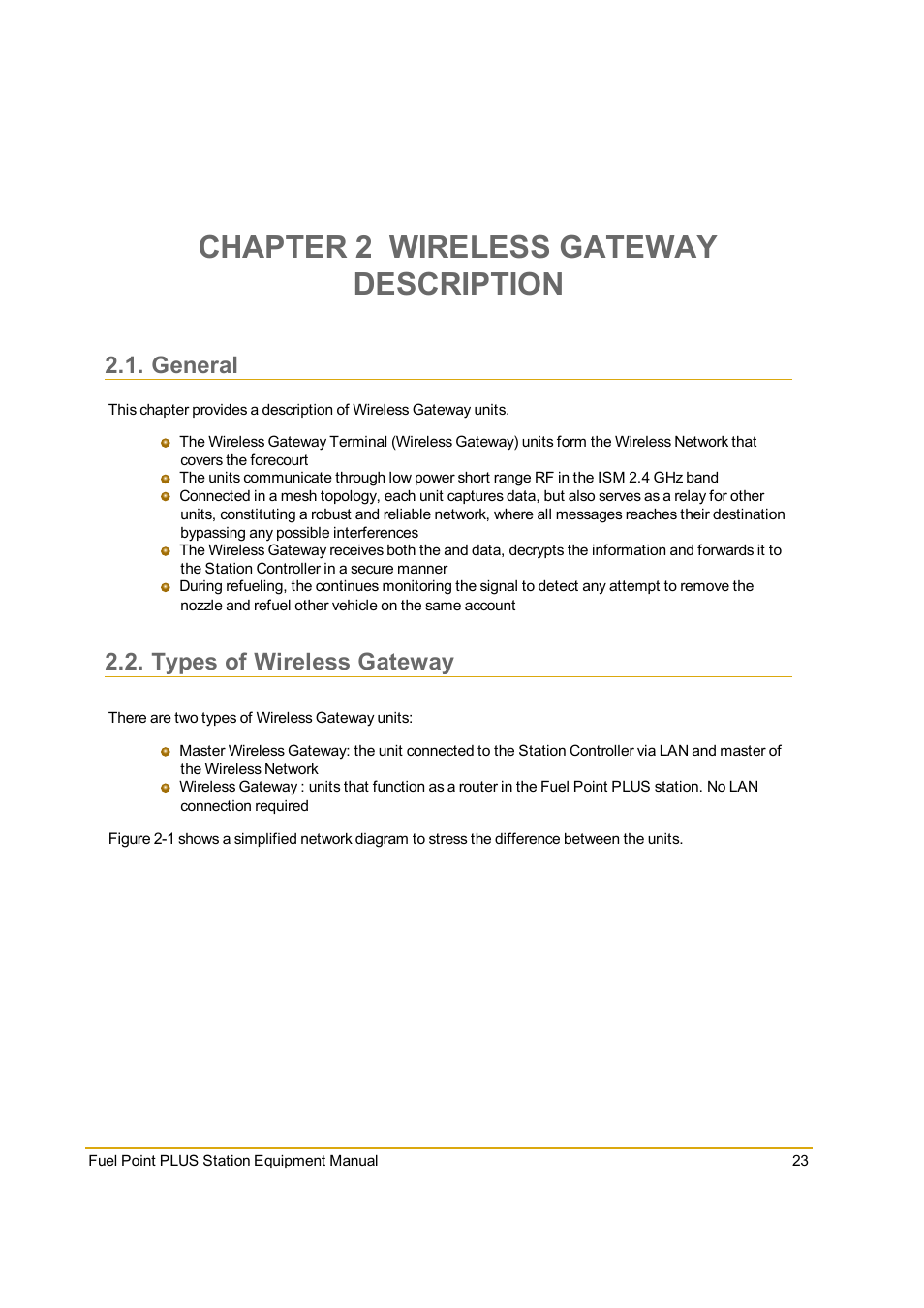 Chapter 2 wireless gateway description, General, Types of wireless gateway | Gasboy Fuel Point PLUS Station User Manual | Page 23 / 136