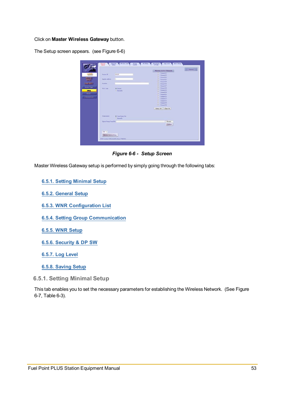 Setting minimal setup, Figure 6-6 - setup screen | Gasboy Fuel Point PLUS Station User Manual | Page 53 / 136