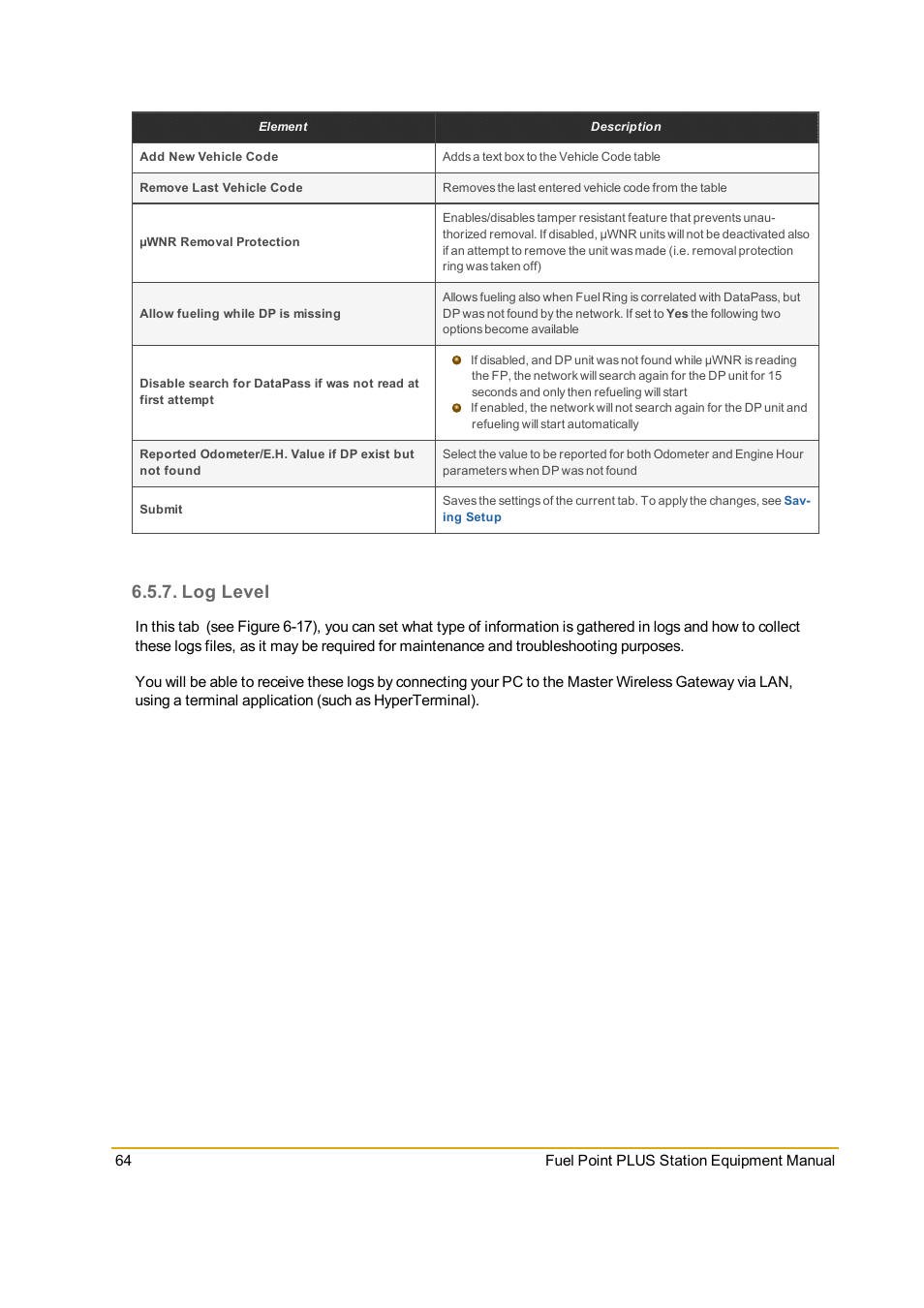 Log level | Gasboy Fuel Point PLUS Station User Manual | Page 64 / 136