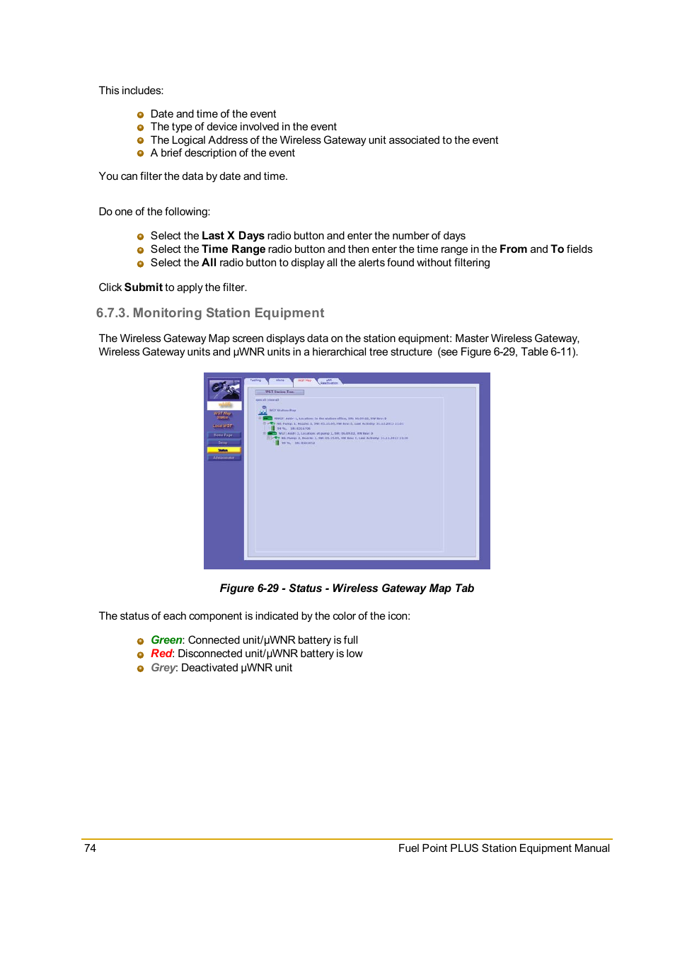 Monitoring station equipment, Figure 6-29 - status - wireless gateway map tab, Monitoring station | Equipment | Gasboy Fuel Point PLUS Station User Manual | Page 74 / 136