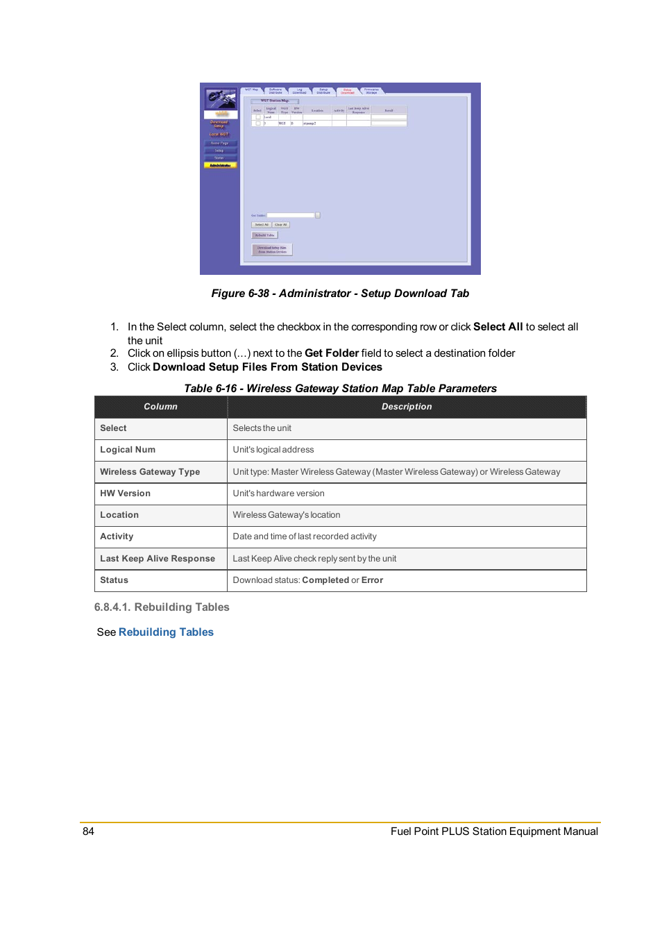 Rebuilding tables, Figure 6-38 - administrator - setup download tab, Figure 6-38 | Table 6-16 | Gasboy Fuel Point PLUS Station User Manual | Page 84 / 136