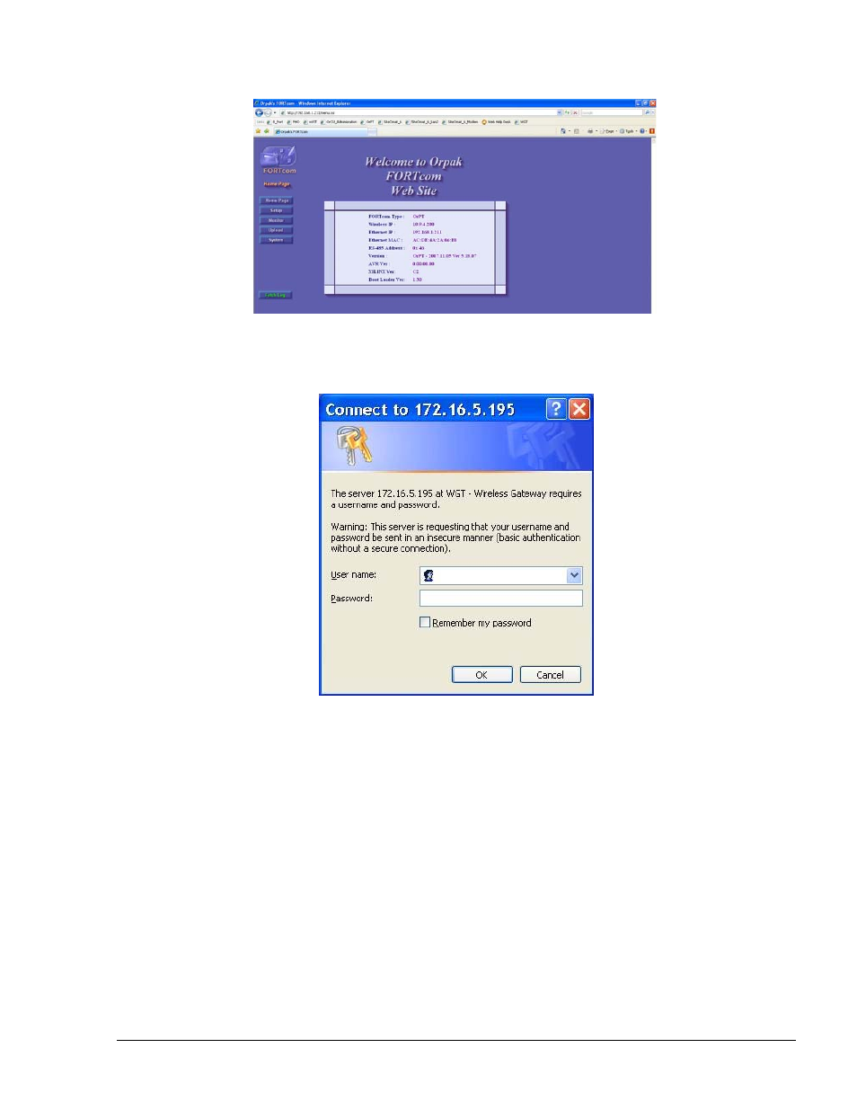 Figure 1-5.– fortcom web site - welcome screen, Figure 1-6. fortcom web site – login dialog box | Gasboy FHO Pods User Manual | Page 11 / 22