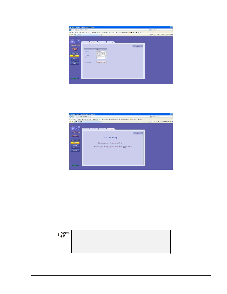 Figure 1-7.– fortcom web site – save setup screen | Gasboy FHO Pods User Manual | Page 12 / 22