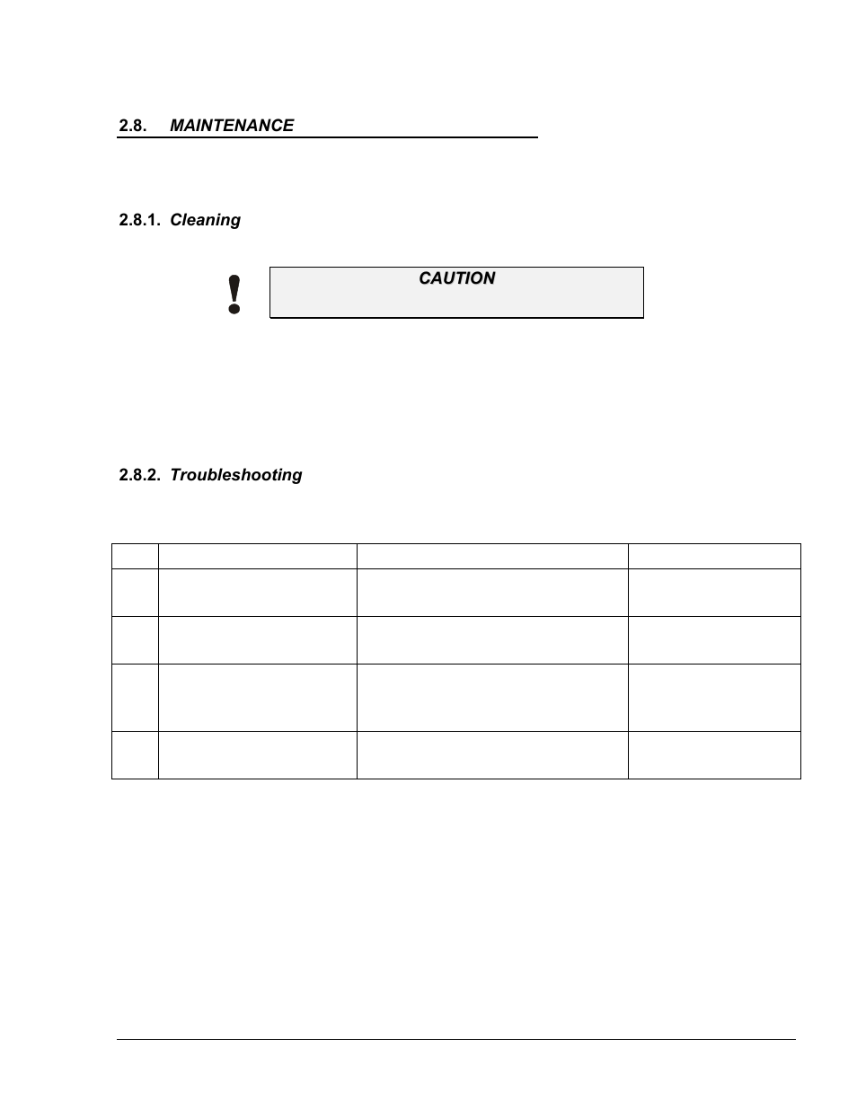 Maintenance, Cleaning, Troubleshooting | Maintenance 2.8.1. cleaning 2.8.2. troubleshooting, Table 2-3. troubleshooting | Gasboy FHO Pods User Manual | Page 22 / 22