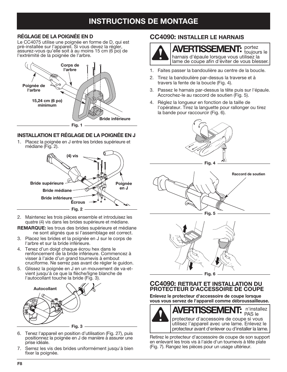 Avertissement, Instructions de montage, Cc4090 | Cub Cadet CC4090 User Manual | Page 38 / 88