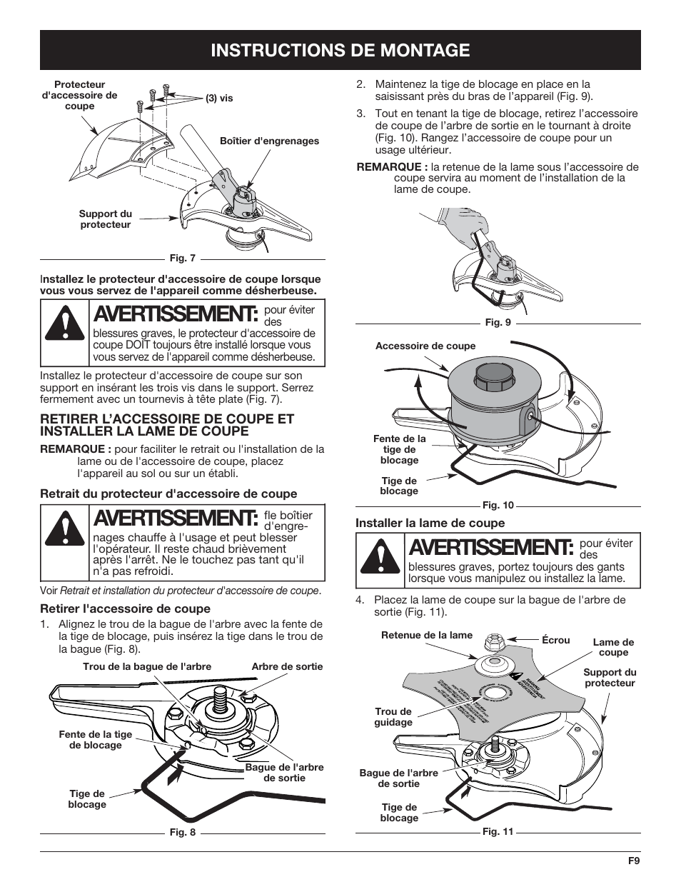 Avertissement, Instructions de montage | Cub Cadet CC4090 User Manual | Page 39 / 88
