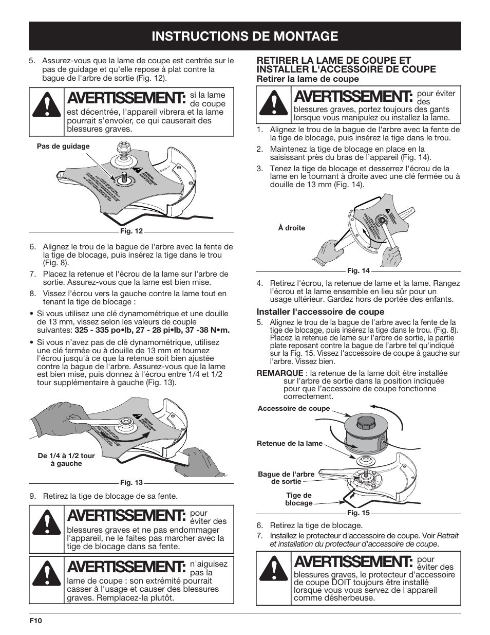 Avertissement, Instructions de montage | Cub Cadet CC4090 User Manual | Page 40 / 88