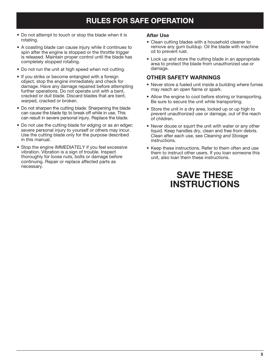 Save these instructions, Rules for safe operation | Cub Cadet CC4090 User Manual | Page 5 / 88