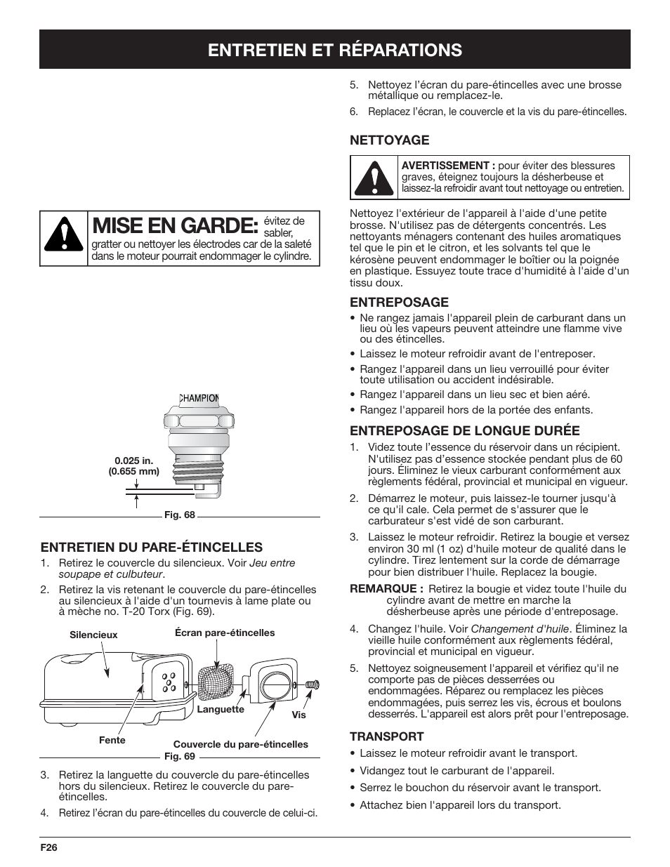 Mise en garde, Entretien et réparations | Cub Cadet CC4090 User Manual | Page 56 / 88