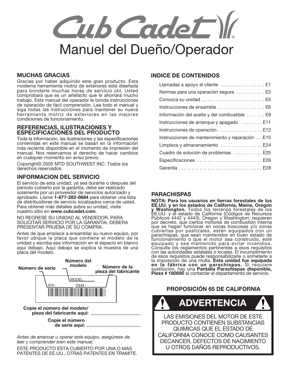 Manuel del dueño/operador, Advertencia | Cub Cadet CC4090 User Manual | Page 61 / 88