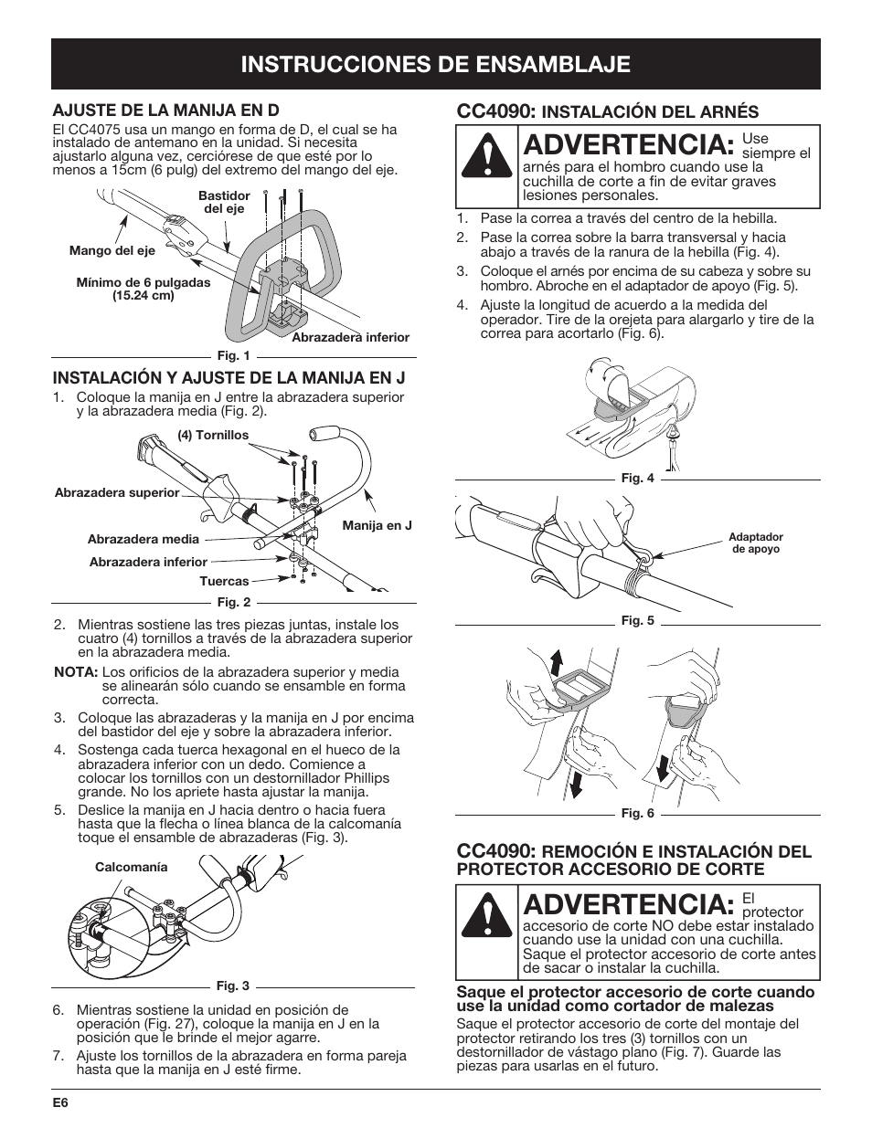 Advertencia, Instrucciones de ensamblaje, Cc4090 | Cub Cadet CC4090 User Manual | Page 66 / 88