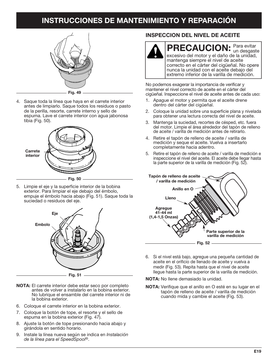 Precaucion, Instrucciones de mantenimiento y reparación | Cub Cadet CC4090 User Manual | Page 79 / 88