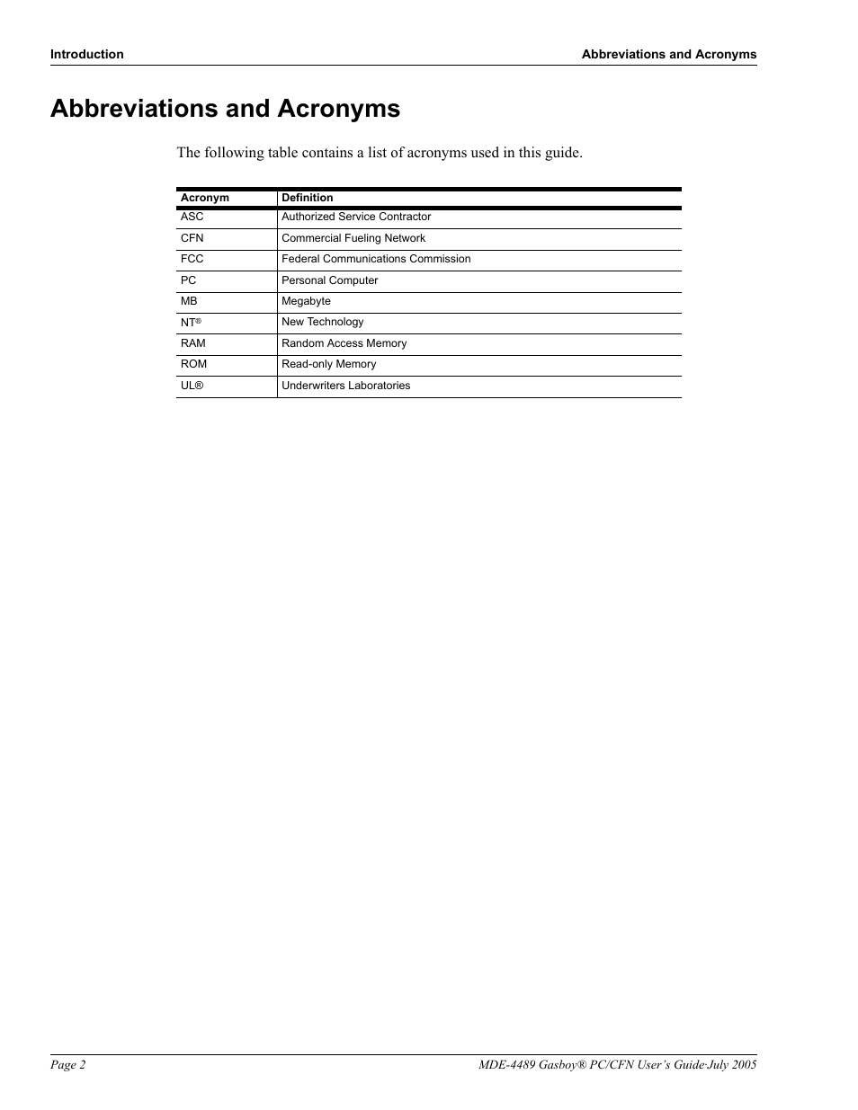 Abbreviations and acronyms, Abbreviations and acronyms -2 | Gasboy PC CFN site controller User Manual | Page 6 / 30