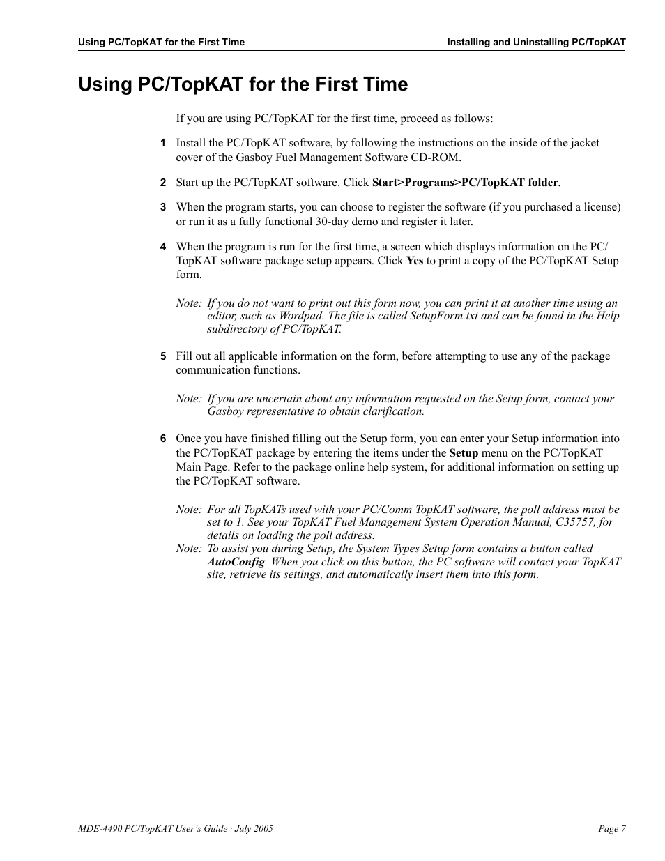 Using pc/topkat for the first time, Using pc/topkat for the first time -7 | Gasboy PC TopKAT Users Guide User Manual | Page 9 / 20