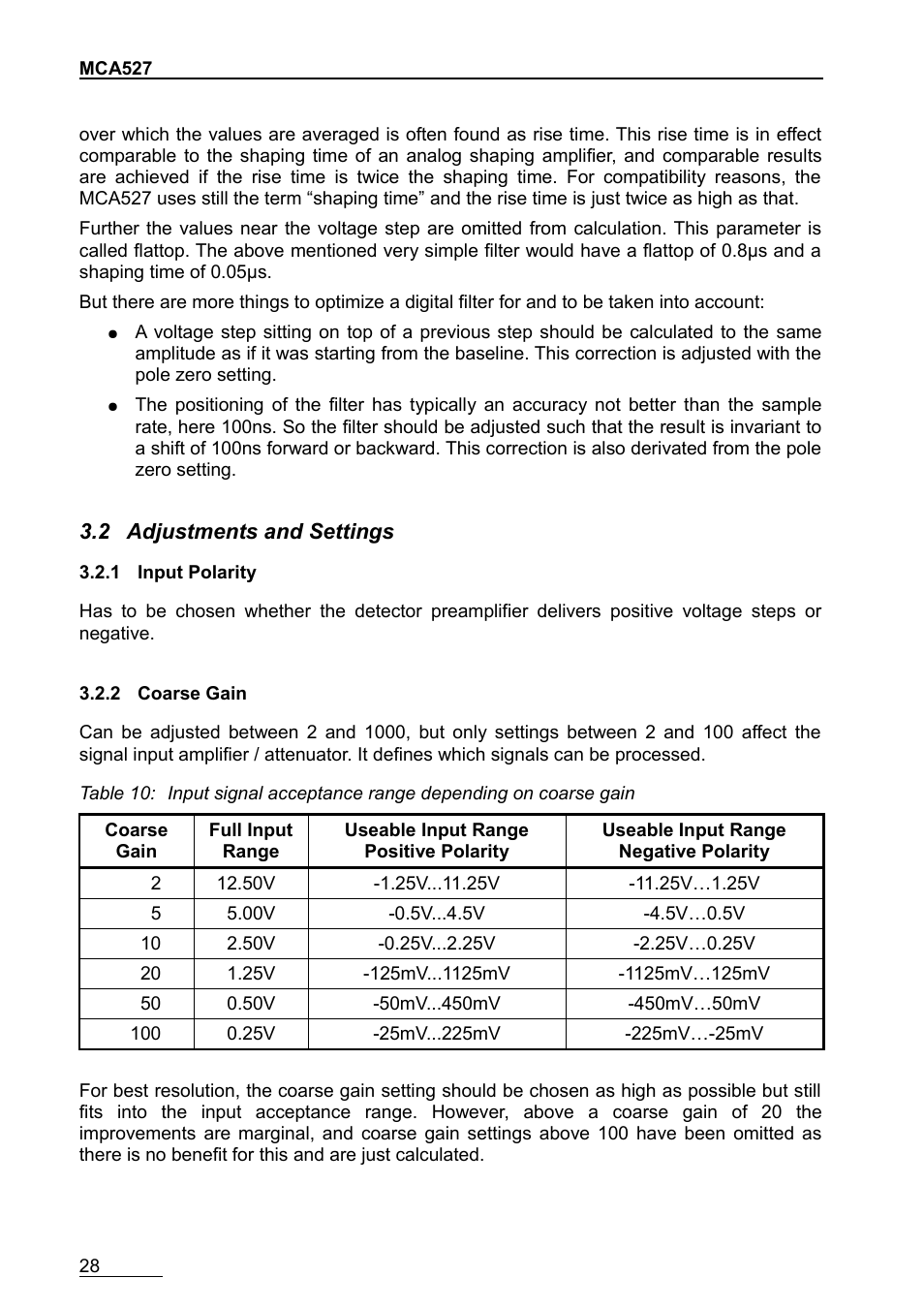 2 adjustments and settings, 1 input polarity, 2 coarse gain | GBS Elektronik MCA-527 User Manual | Page 28 / 70